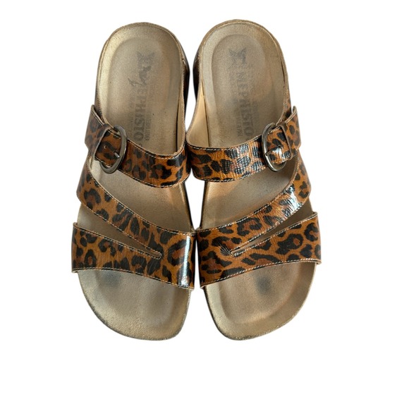 Mephisto Leopard Print Leather Adjustable Buckle Slide Sandals Women 8.5 EU 39 - Picture 2 of 7